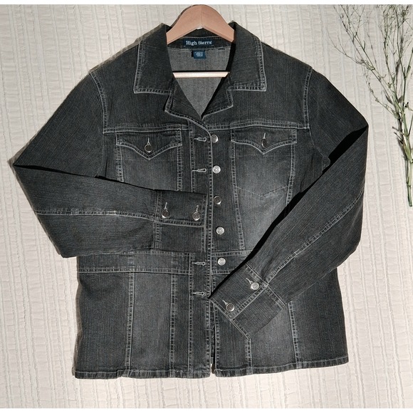 Vintage Women's Linen Denim Jacket Button Front Gray Fitted Waist XL Y2k - Picture 6 of 17